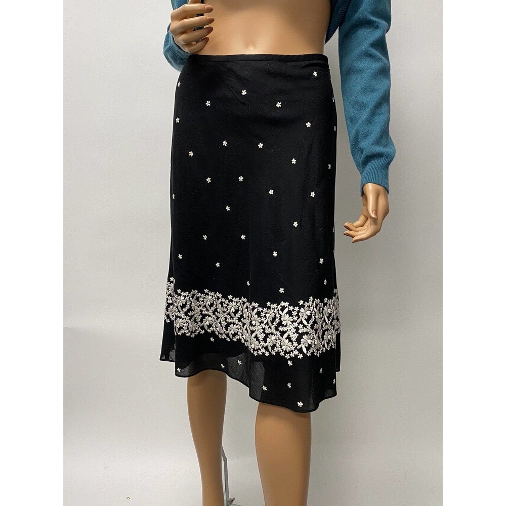Ann Taylor Loft Tea Party Embroidered A-Line Black And White Polka Dots Size XS - Picture 2 of 8